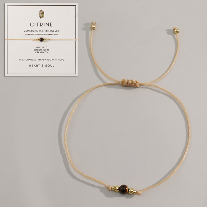 European and American Cross-Border Hot Selling Simple Casual Copper Bead Khaki Wax Thread Semi-Precious Stone Bracelet for Men and Women Multi-Piece Set Wholesale