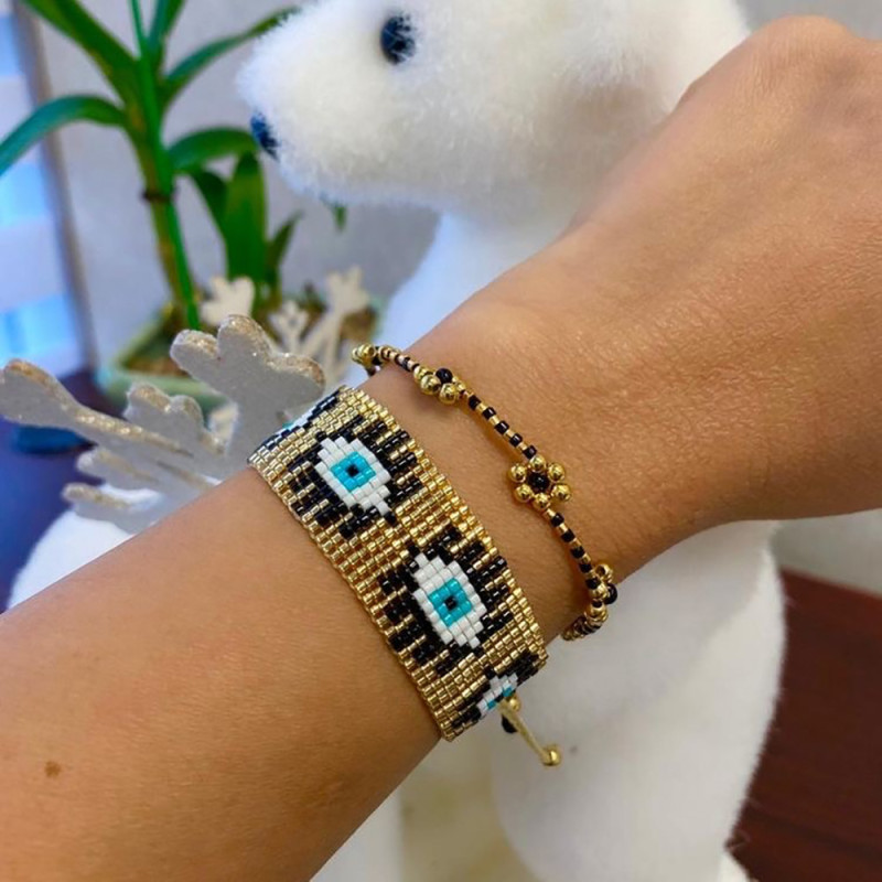 European and American Cross-Border New Ethnic Style Miyuki Evil Eye Gold Personalized Fashion Handmade Woven Bracelet for Women