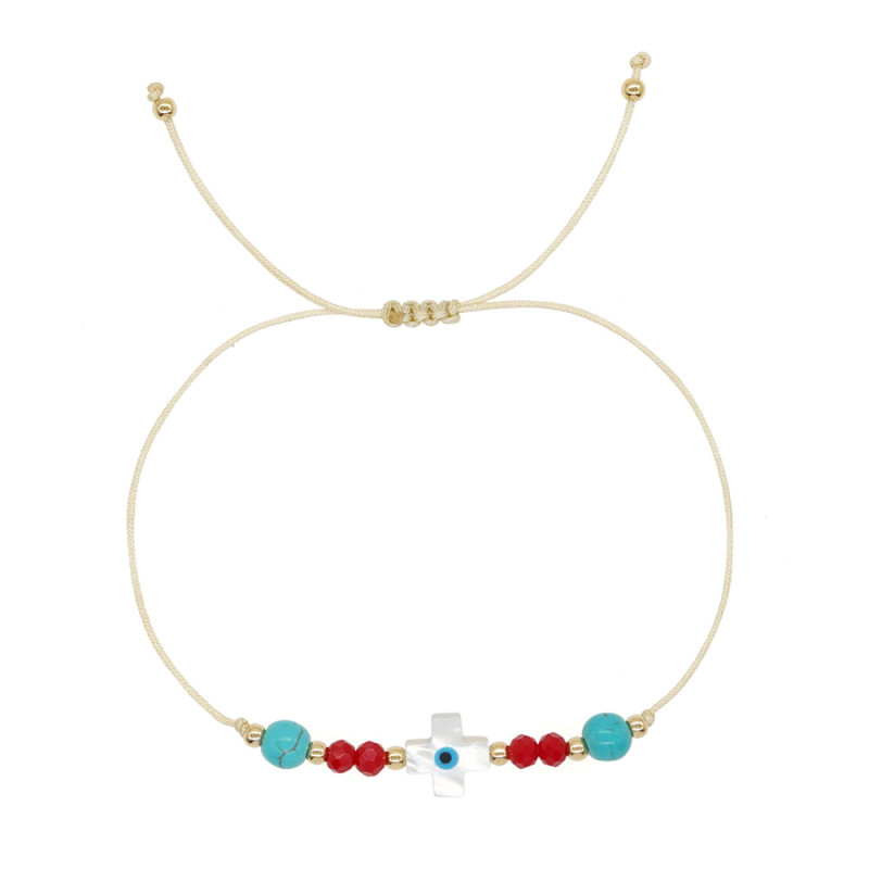 Fashion Simple Personality Gift Hand Jewelry Shell Cross Devil's Eye Accessories Crystal Woven Bracelet Wholesale