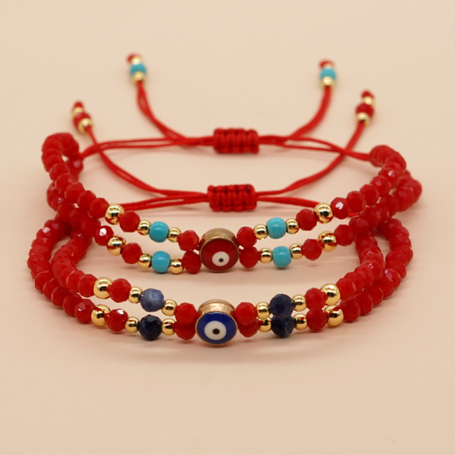 Hand-woven Crystal Gemstone Red String Bracelet Evil Eye Accessory Exquisite Trendy Unisex High-end Feel