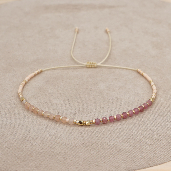 Summer Forest Color Girl Pink Natural Stone Bracelet Simple Fresh Handmade Woven Non-Fading Beaded Bracelet Wholesale