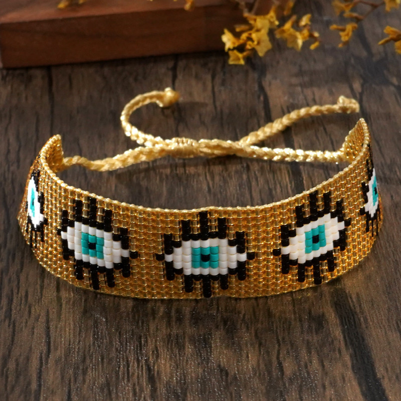 European and American Cross-Border New Ethnic Style Miyuki Evil Eye Gold Personalized Fashion Handmade Woven Bracelet for Women