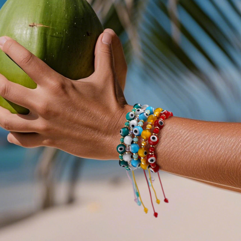 Cross-Border Hot-Selling Devil's Eye Glass Bracelet Bohemian Style Colorful Glass Beads Adjustable Woven Bracelet