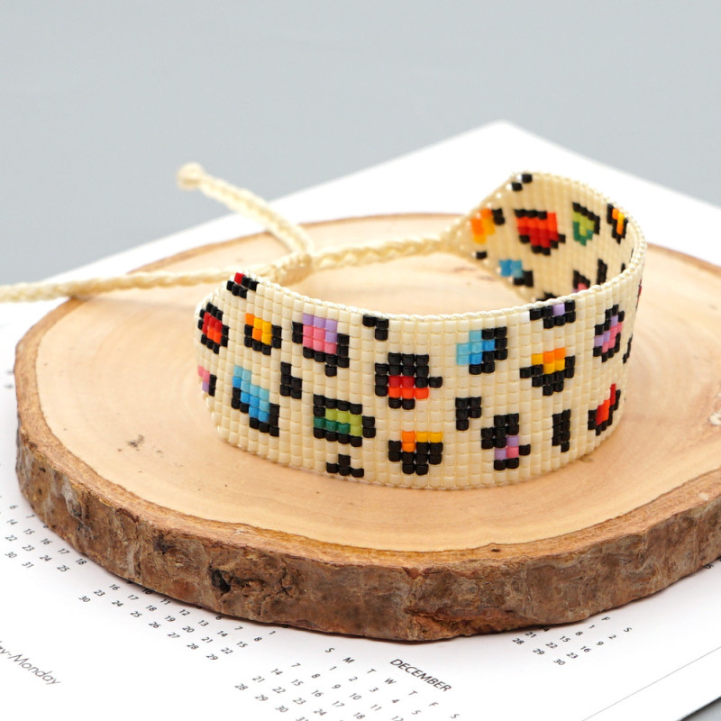 Original Design Bohemian Style English Letter Bracelet Rainbow Pattern Handwoven Wide Adjustable Bracelet