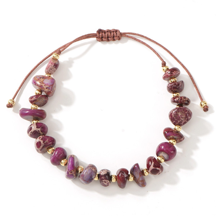 Cross-Border Hot-Selling Bohemian Style Natural Stone Multi-Color Shaped Stone Gold Bead Hand-Woven Bracelet In Stock