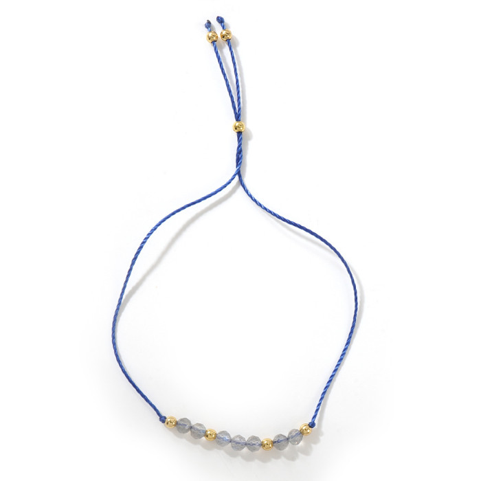 European and American Style Gold Beads Semi-Precious Stone Beaded Adjustable Braided Bracelet Blue Friendship Bracelet Simple Elegant Versatile Design