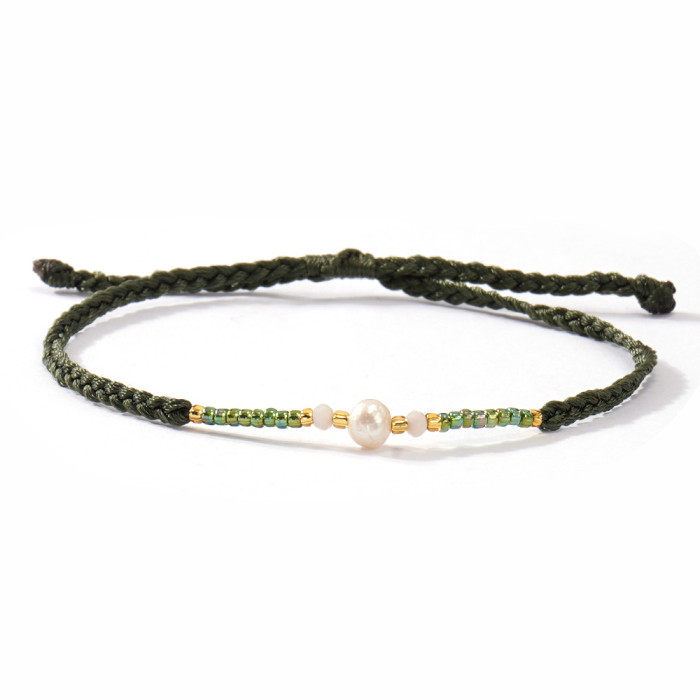 Bohemian Style Handmade Woven Bracelet for Women with Imitation Pearl and Crystal Beads, Color-Block Simple Fashion H...
