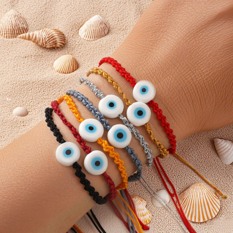 Black Jewelry Rope Woven Bracelet with Porcelain White Glass Flat Beads, Niche Design, Everyday Versatile Hand Accessory