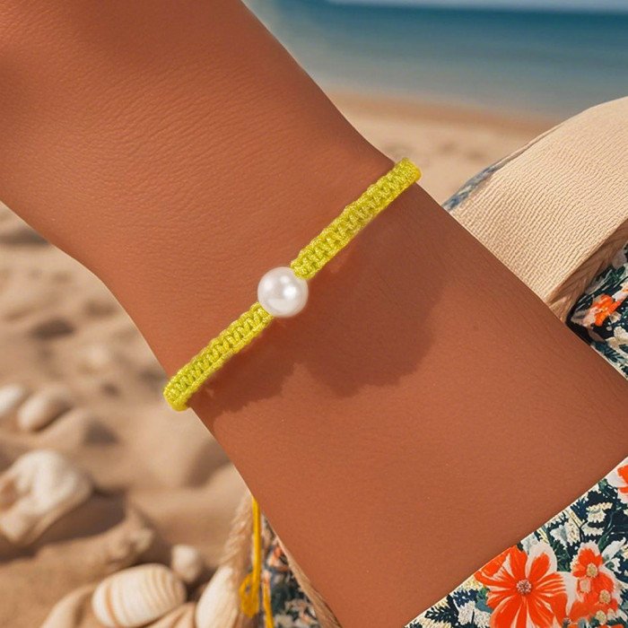 Forest Style Woven Flat Knot Imitation Pearl Bracelet Lightweight Versatile Spring Summer Daily Wear Women's Exquisit...