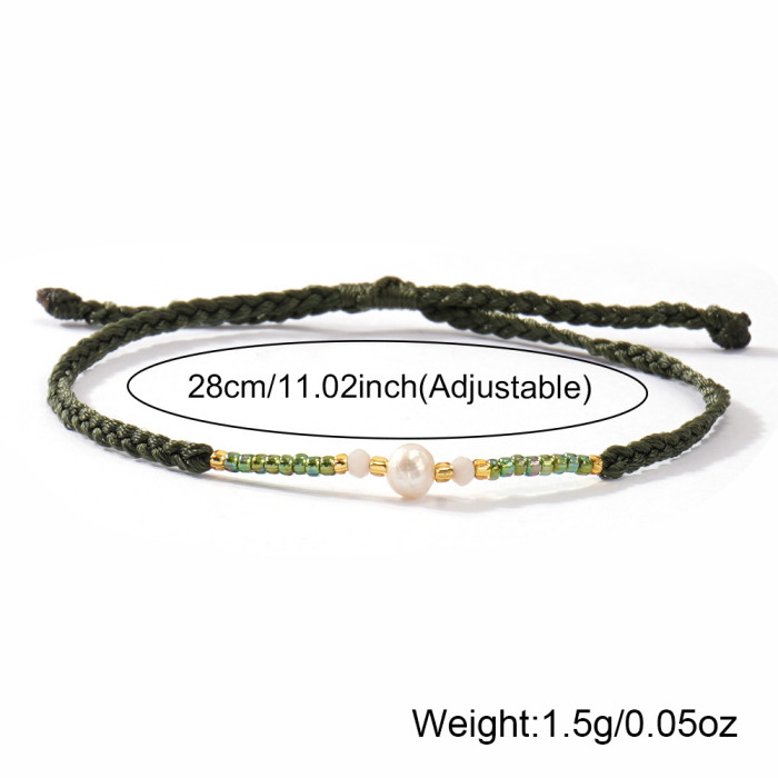 Bohemian Style Handmade Woven Bracelet for Women with Imitation Pearl and Crystal Beads, Color-Block Simple Fashion H...