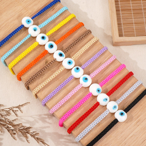 Exquisite Blue and White Eye Glass Round Flat Bead Bracelet Pink Jewelry Cord Flat Knot Braided Girly Style Bracelet