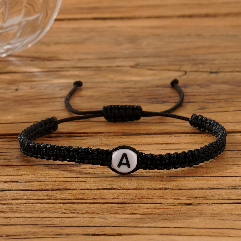 Cross-Border Trendy Hand-Woven Acrylic Bracelet 26 English Letters Ins Style Simple Black and White Fashion Bracelet