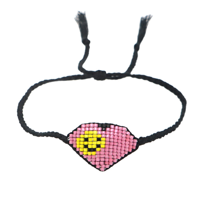 Factory Direct Sale Heart-Shaped Smiley Face Cotton Rope Hand-Knotted Woven Religious Bracelet Rope Rope Woven Accessories Hot-Selling Bracelet