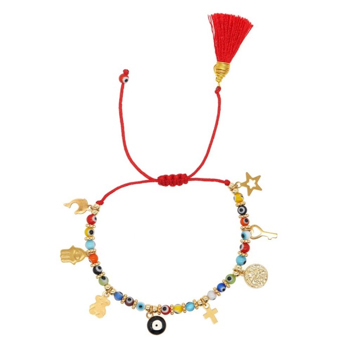 2025 Zodiac Year Lucky Red String Bracelet Stackable DIY Handmade Woven Beaded Bracelet Eye Bead Couple Bracelet