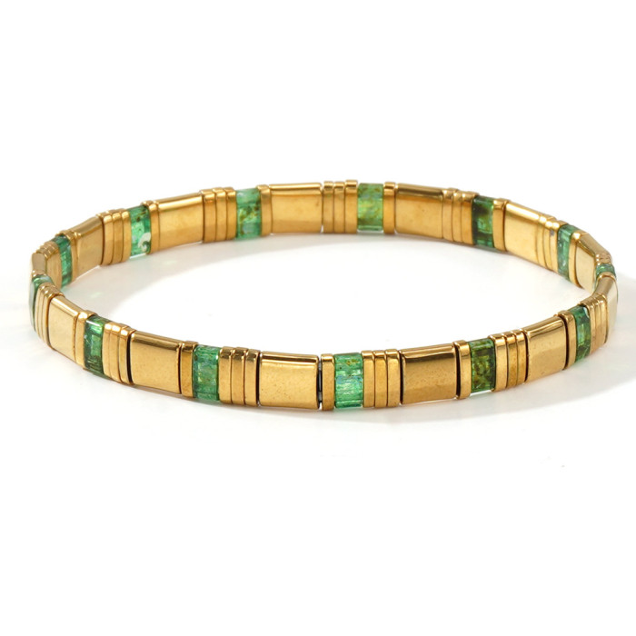 INS Style Multicolor Tila Bracelet Set Gold Black Gallstone Splicing Handmade Elastic Waterproof Bracelet