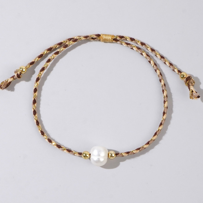 Four-Color Cotton Rope Large Hole Pearl Bracelet for Women Handmade Woven Friendship Rope Jewelry Summer Casual Versa...