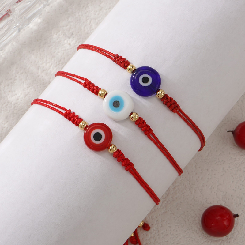 Cross-Border Hot-Selling Hand-Woven Glass Flat Bead Red String Bracelet Evil Eye Creative Bracelet Couple Style Jewelry