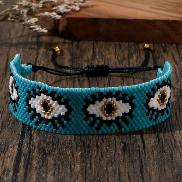 Bohemian Style Handmade Woven Evil Eye Bracelet Miyuki Beads Women Summer Fashion Versatile Wave Pattern