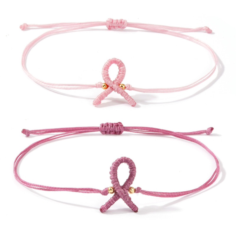 Cross-Border Hot-Selling Wax Thread Woven Pink Bracelet Jewelry for Women High-End Niche Gift Carpet Bowknot Bracelet