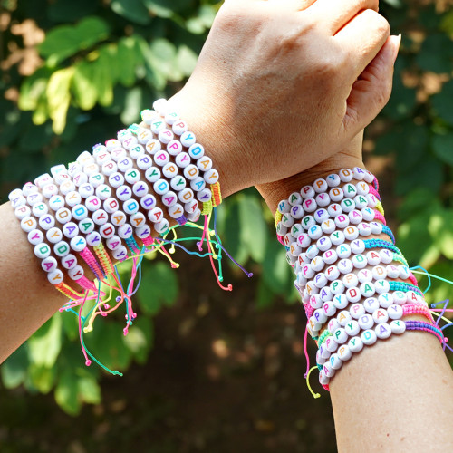 European and American Trend Handmade Rainbow Woven HAPPYDAY Letter Bracelet Colorful Beaded Niche Bracelet In Stock Wholesale