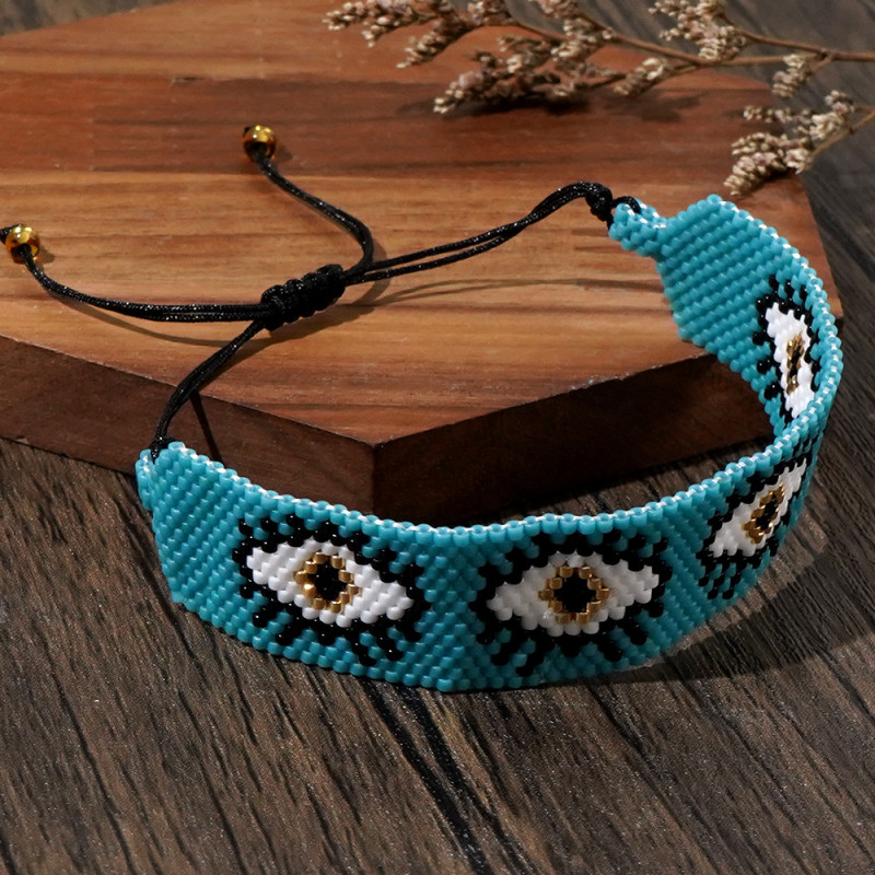 Bohemian Style Handmade Woven Evil Eye Bracelet Miyuki Beads Women Summer Fashion Versatile Wave Pattern