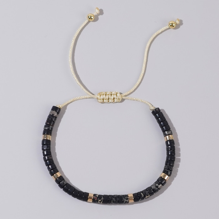 Cross-Border Retro Style Natural Stone Bracelet Black Gallstone Spacer Woven Jewelry with Card Birthday Gift for Men
