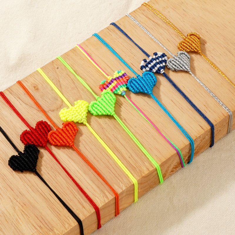 2025 New Bohemian Style Handmade Woven Bracelet Diagonal Knot Heart Couple Bracelet Factory Direct Sale