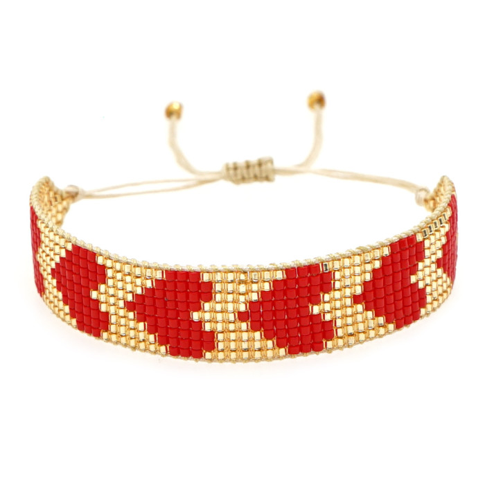 Bohemian Style Handmade Woven Beaded Bracelet Miyuki Beads Women Summer Fashion Red Heart Pattern Jewelry