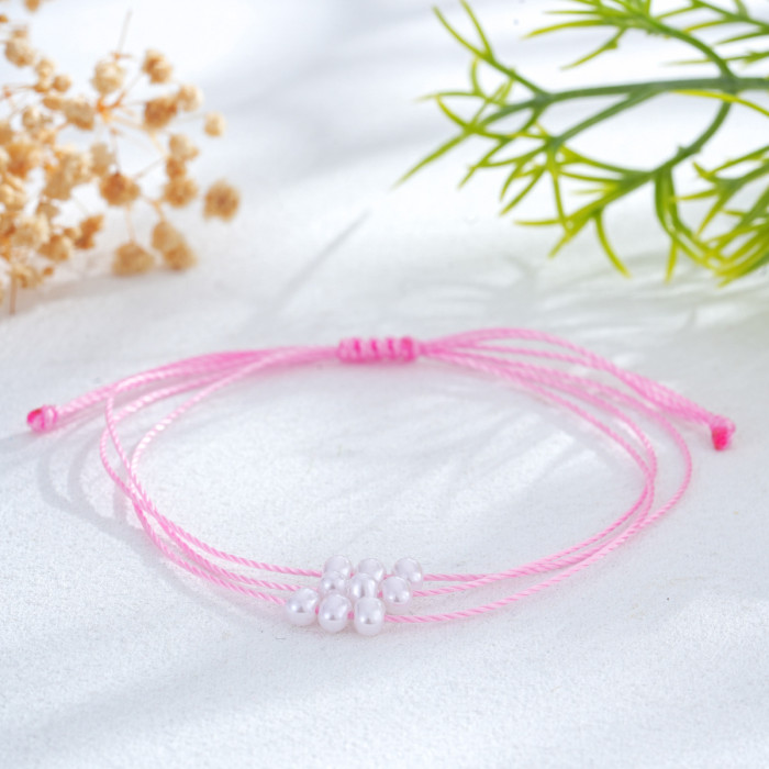 Hand-woven Red String Pearl Bracelet Simple Design Jewelry Wholesale Fresh Style Preferred Source
