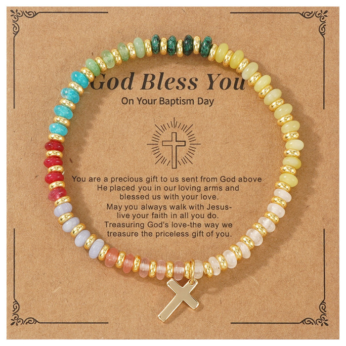 European and American New Style Cross Heart Natural Semi-precious Stone Bracelet for Women Hand-woven Bracelet Student Beaded Jewelry
