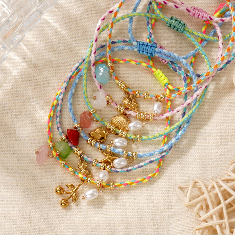 Cross-border Bohemian Beach Vacation Bracelet for Women Handmade Woven Colorful Rope Shell Starfish Pendant Jewelry