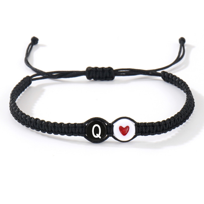 European and American Cross-Border 26 Letter Heart Braided Bracelet Creative Black and White Round Bead Flat Knot Couple Friendship Jewelry