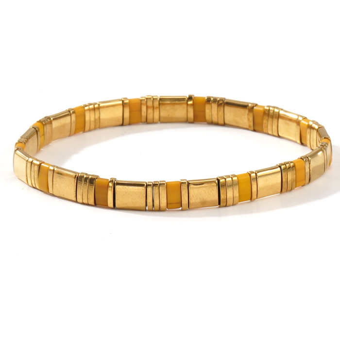 INS Style Multicolor Tila Bracelet Set Gold Black Gallstone Splicing Handmade Elastic Waterproof Bracelet
