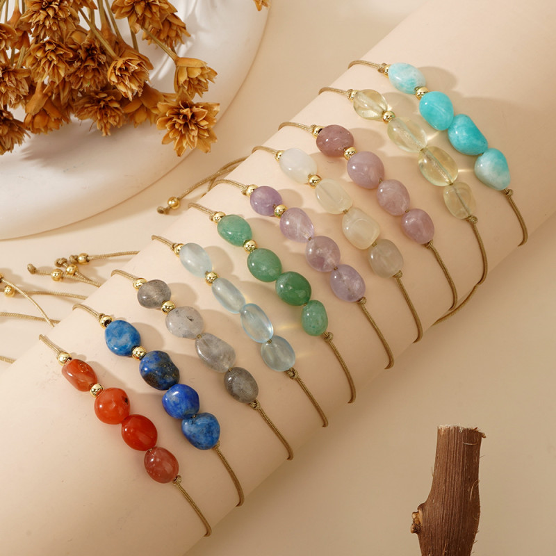 European and American Cross-Border Hot-Selling Colorful Crushed Stone Semi-Precious Stone Bracelet Adjustable Niche High-End Handmade Beaded Wholesale