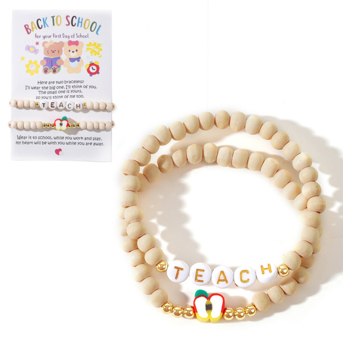 Natural Wooden Beads Bracelet Letter Stackable Couple Gift Handmade 6mm Wooden Beads DIY Bracelet