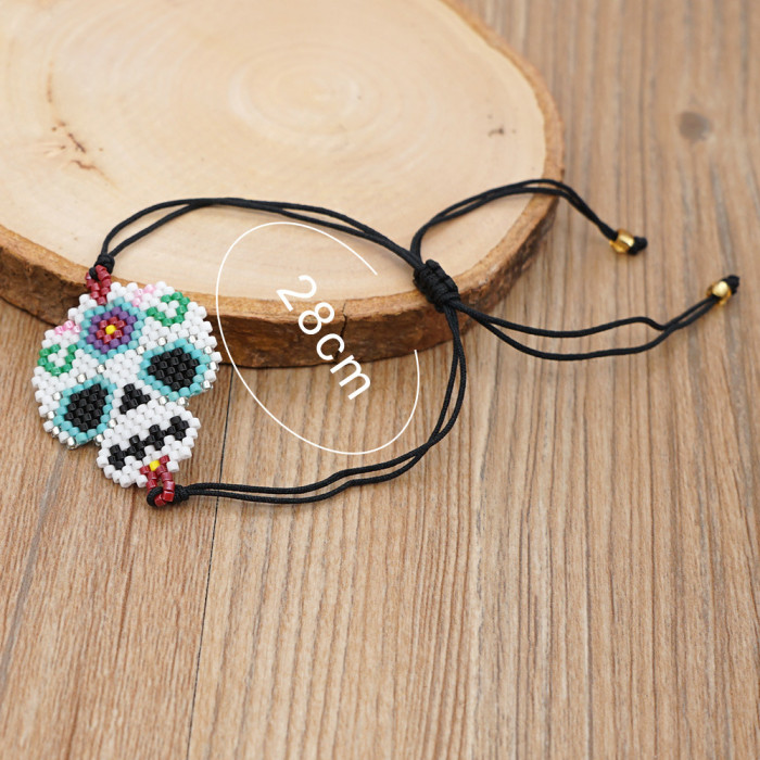 Cross-border European and American Bohemian Ethnic Style Miyuki Bracelet Handmade Woven Skull Creative Halloween Bracelet