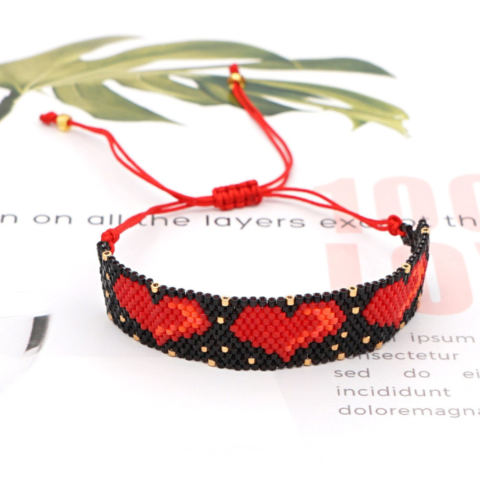 2025 New Fashion Simple Hot-Selling Trendy Bohemian Miyuki Handmade Woven Heart Bracelet