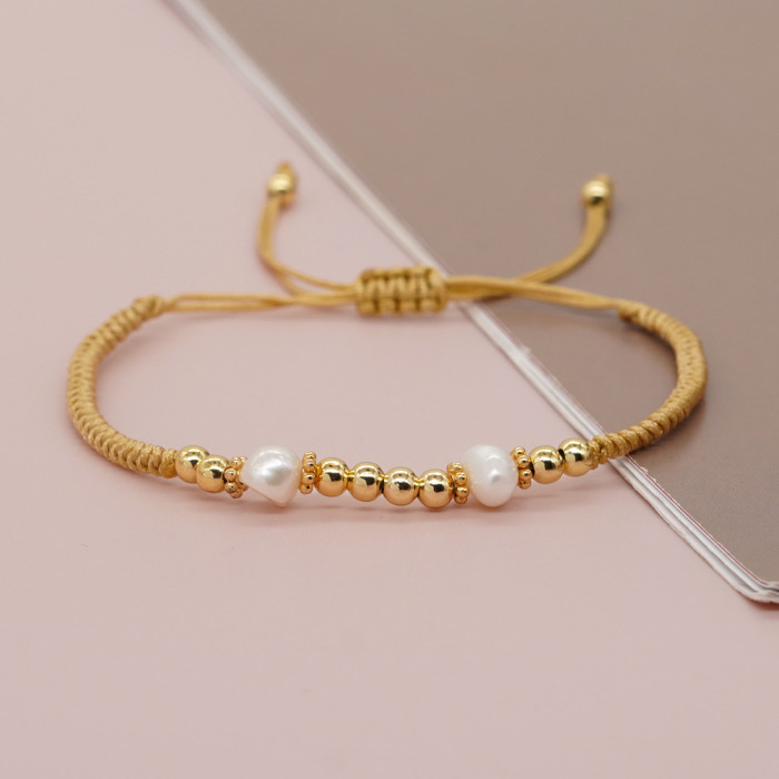 Hot-Selling Pearl Bracelet Hand-Woven Bracelet High-End Gold Beaded Non-Fading Fashion Versatile Jewelry