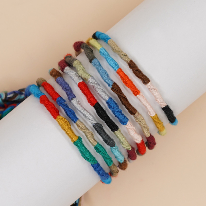 Bohemian Colorful Ethnic Art Style Bracelet Hemp Cotton Handwoven Ins Mixed Color Women Vintage