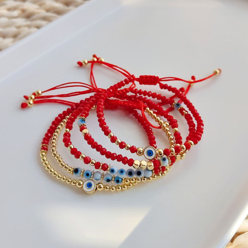 2025 Zodiac Year Lucky Red String Bracelet Stackable DIY Handmade Woven Beaded Bracelet Eye Bead Couple Bracelet