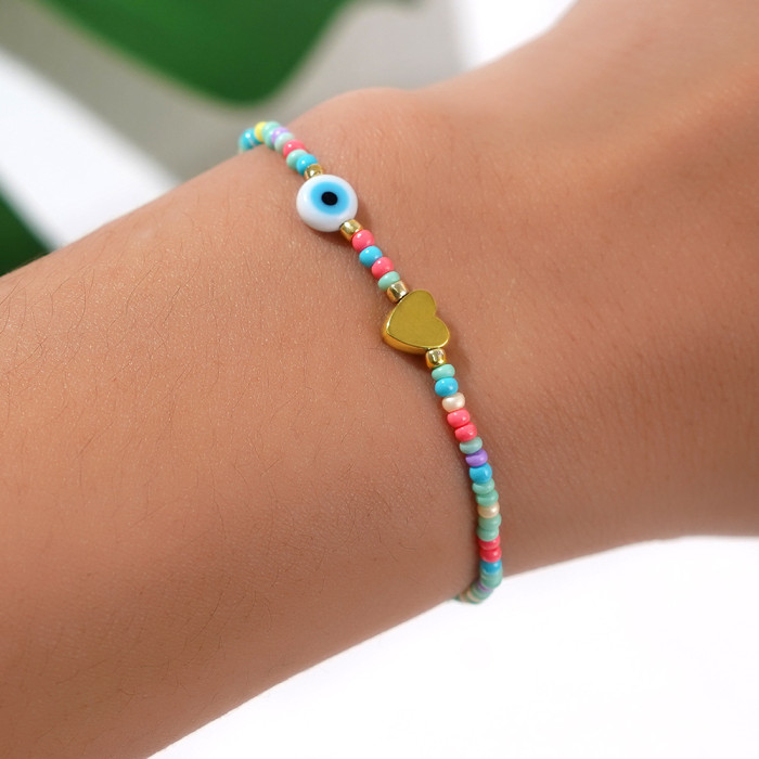 Cross-Border Macaron Mixed Color Bracelet Natural Stone Heart Glass Eye Decoration Commemorative Gift Woven Hand Jewelry Bracelet