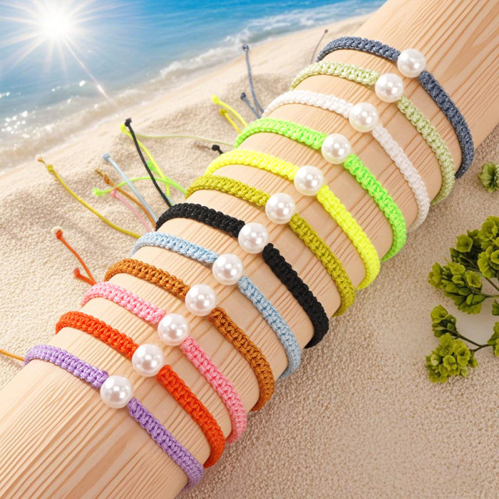 Forest Style Woven Flat Knot Imitation Pearl Bracelet Lightweight Versatile Spring Summer Daily Wear Women's Exquisit...