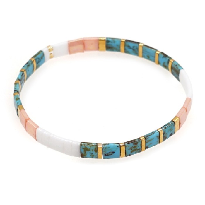 Original Design Jewelry Tila Beads Handmade Woven Bracelet for Men and Women Couples Layered Beaded Elastic Cord Brac...