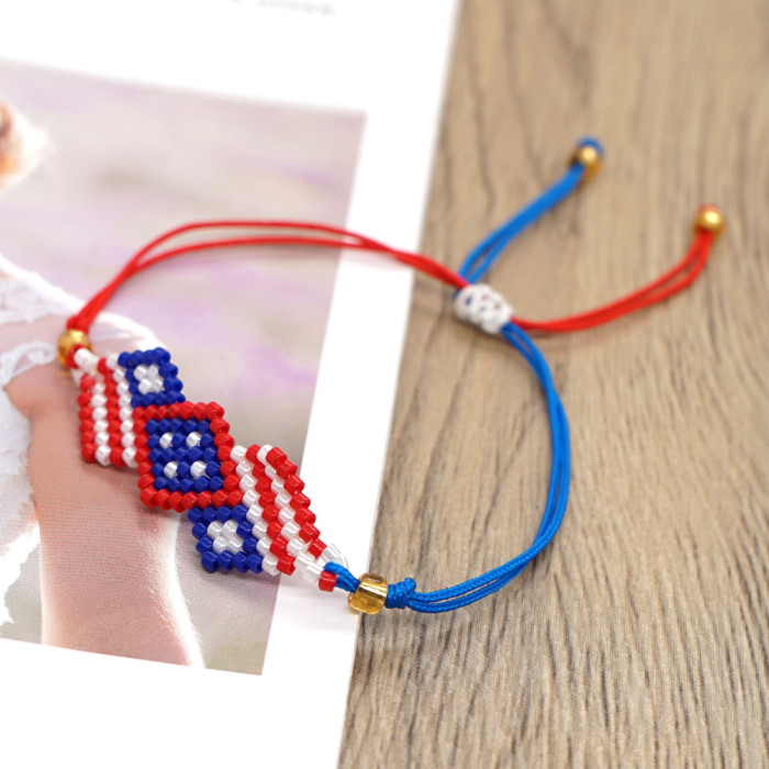 Ethnic Style Handmade Miyuki Bracelet Personality Fashion Independence Day Heart Geometric Pattern Bracelet for Women