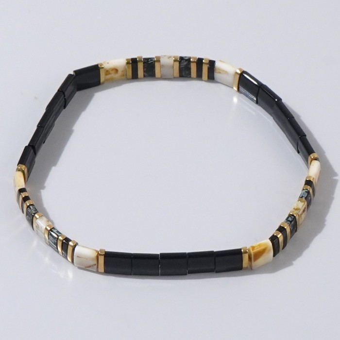 Original Design Jewelry Tila Beads Handmade Woven Bracelet for Men and Women Couples Layered Beaded Elastic Cord Brac...