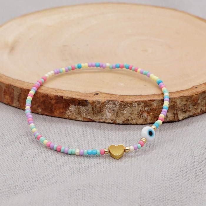 Cross-Border Macaron Mixed Color Bracelet Natural Stone Heart Glass Eye Decoration Commemorative Gift Woven Hand Jewelry Bracelet