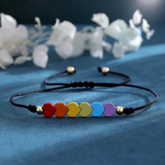 Hot-selling Colorful Natural Stone Heart Bracelet Couple Gift Fashion Dopamine Woven Bracelet Wholesale