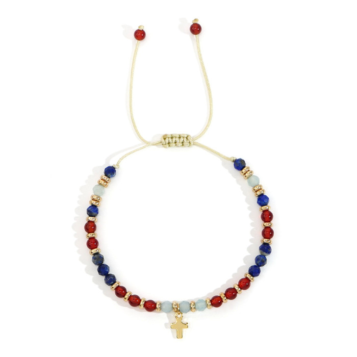 Cross-Border New Natural Stone Beaded Bracelet Gold Bead Spacer Wax Thread Hand-Woven Bracelet Cross Natural Bracelet