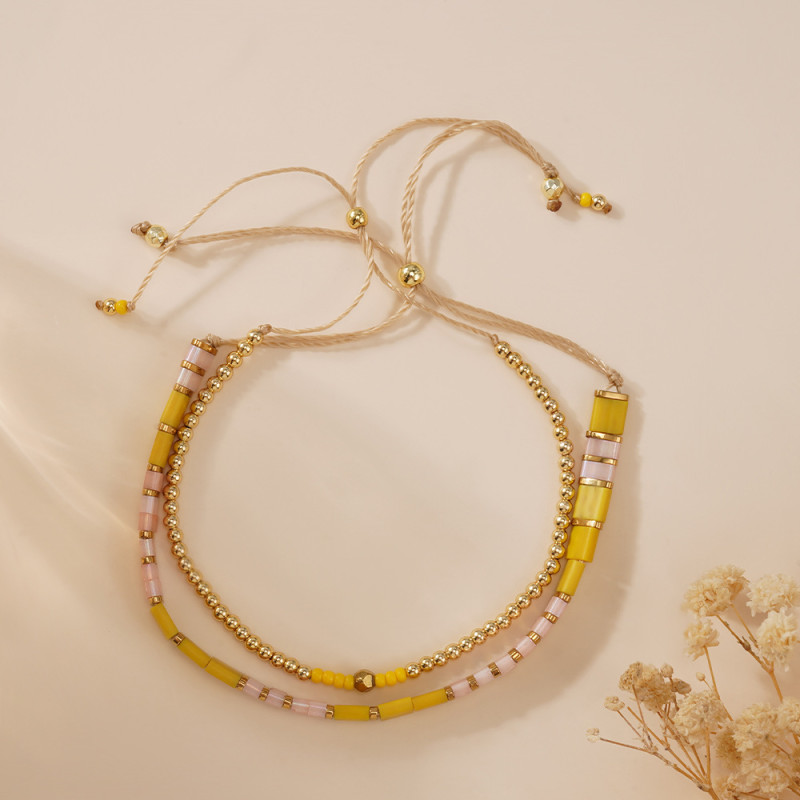 2025 Vacation Style Bracelet for Women Summer Niche High-end Feel Best Friend Style Woven Beaded Bracelet Light Luxury Ins Trend Jewelry