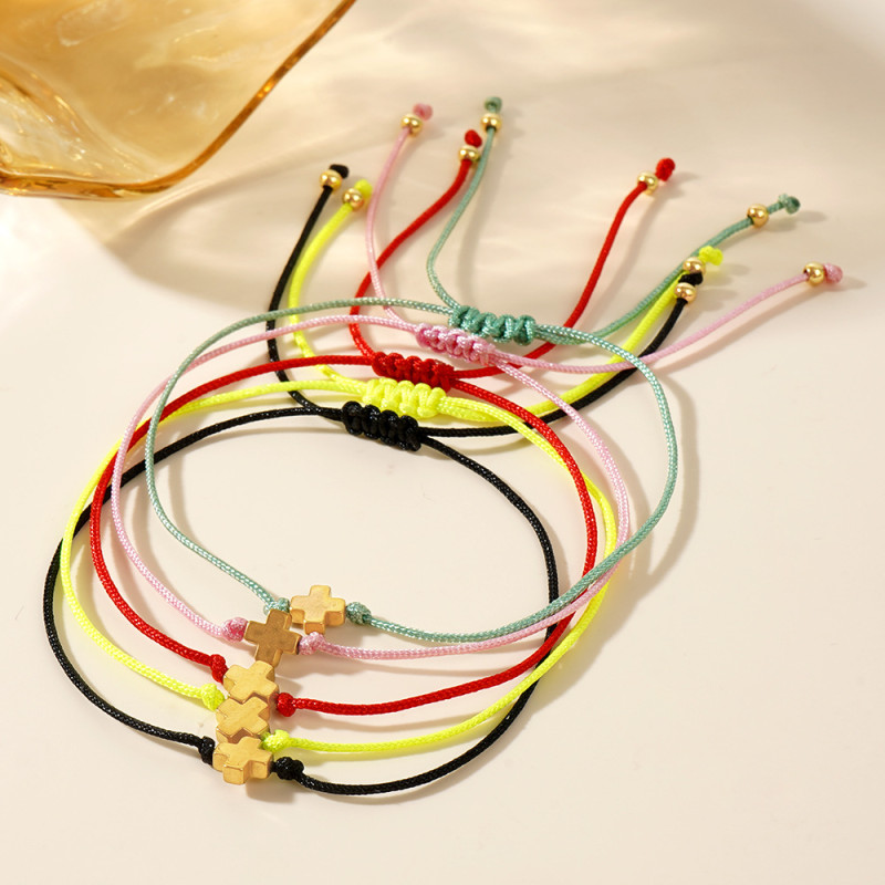 Cross-Border European and American Gold Cross Braided Bracelet for Women, Adjustable Personalized Gift, Fresh and Sweet Women's Jewelry